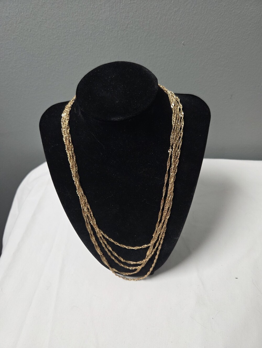 Vintage 5 Strand Multi Chain Gold Tone Citation Necklace
